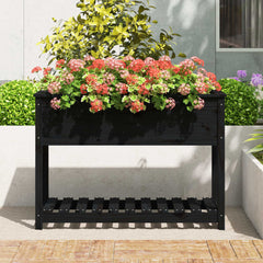 Planter with Shelf Black 111.5x54x81 cm Solid Wood Pine