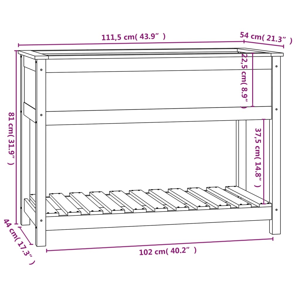 Planter with Shelf Black 111.5x54x81 cm Solid Wood Pine