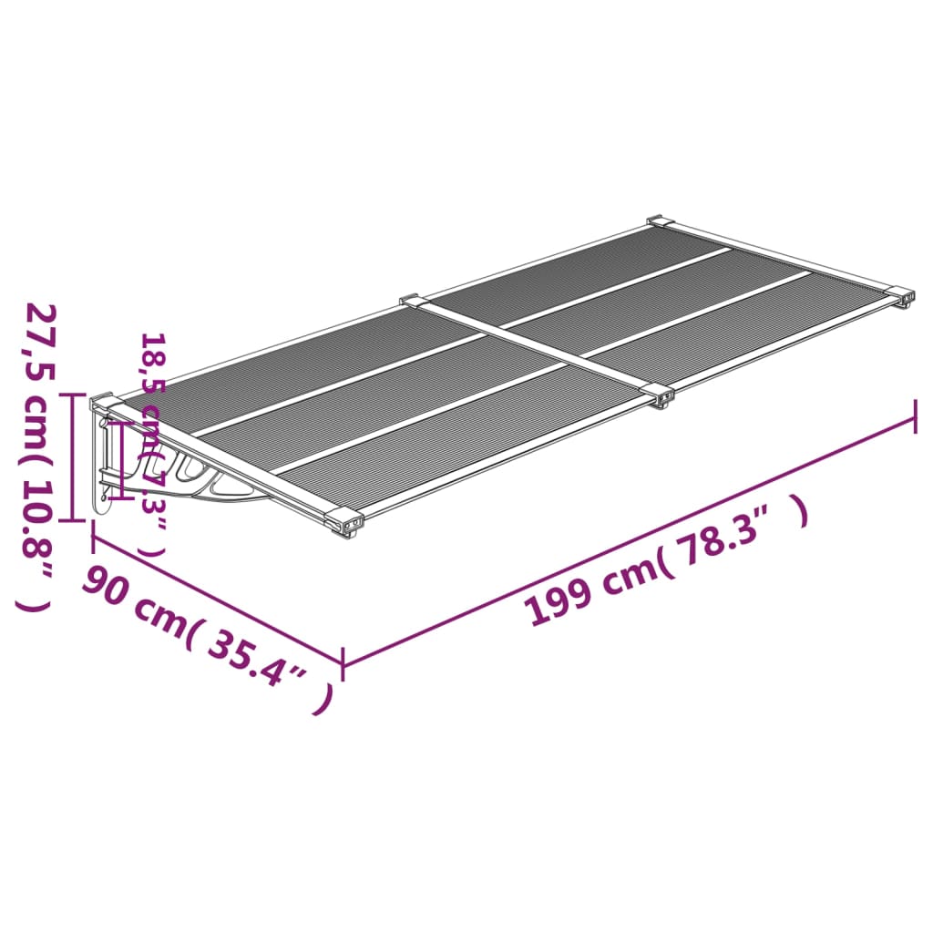 Door Canopy Grey and Transparent 199x90 cm Polycarbonate