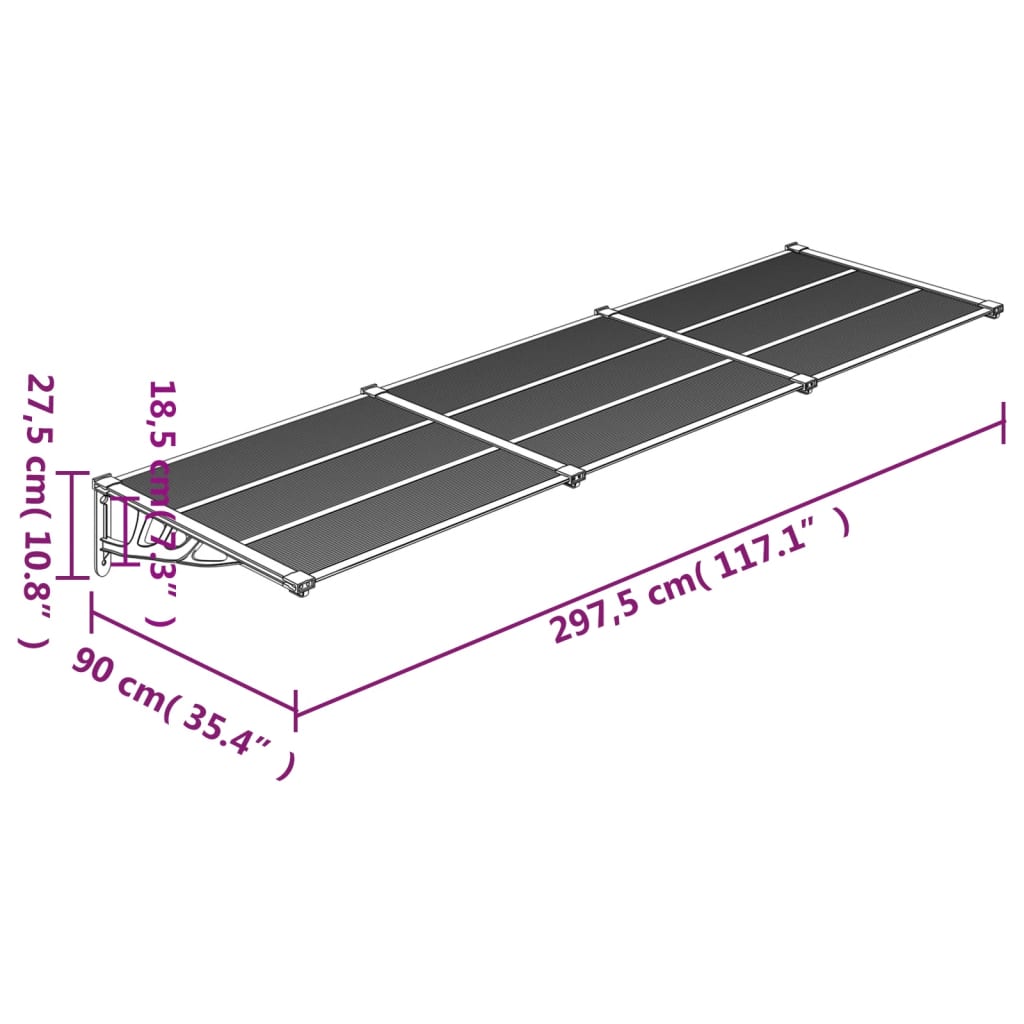 Door Canopy Grey and Transparent 297.5x90 cm Polycarbonate