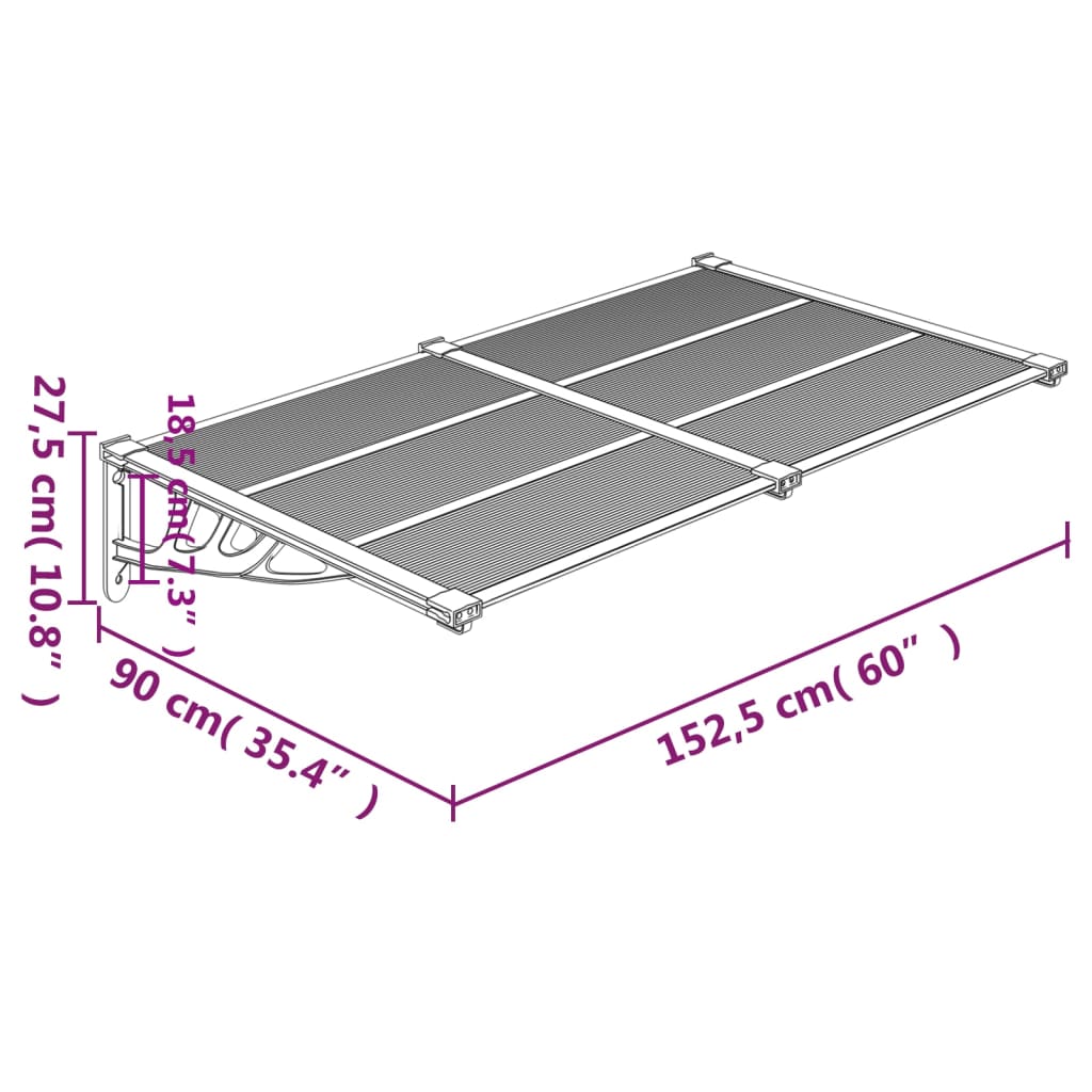 Door Canopy Black 152.5x90 cm Polycarbonate