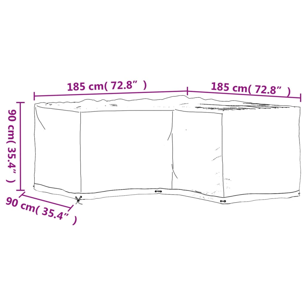 L-Shaped Garden Furniture Cover 12 Eyelets 185x185x90 cm