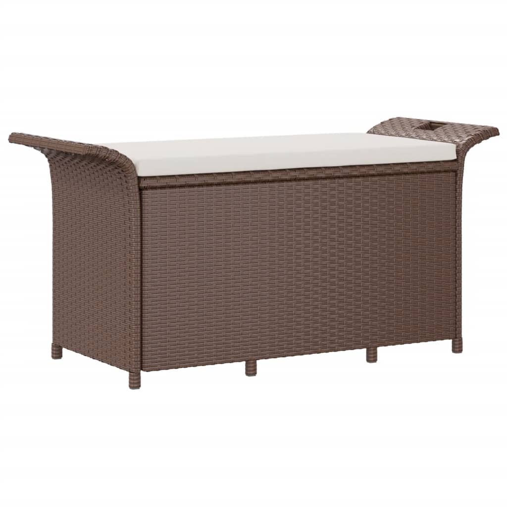 Garden Bench with Cushion Brown 116x46x57 cm Poly Rattan