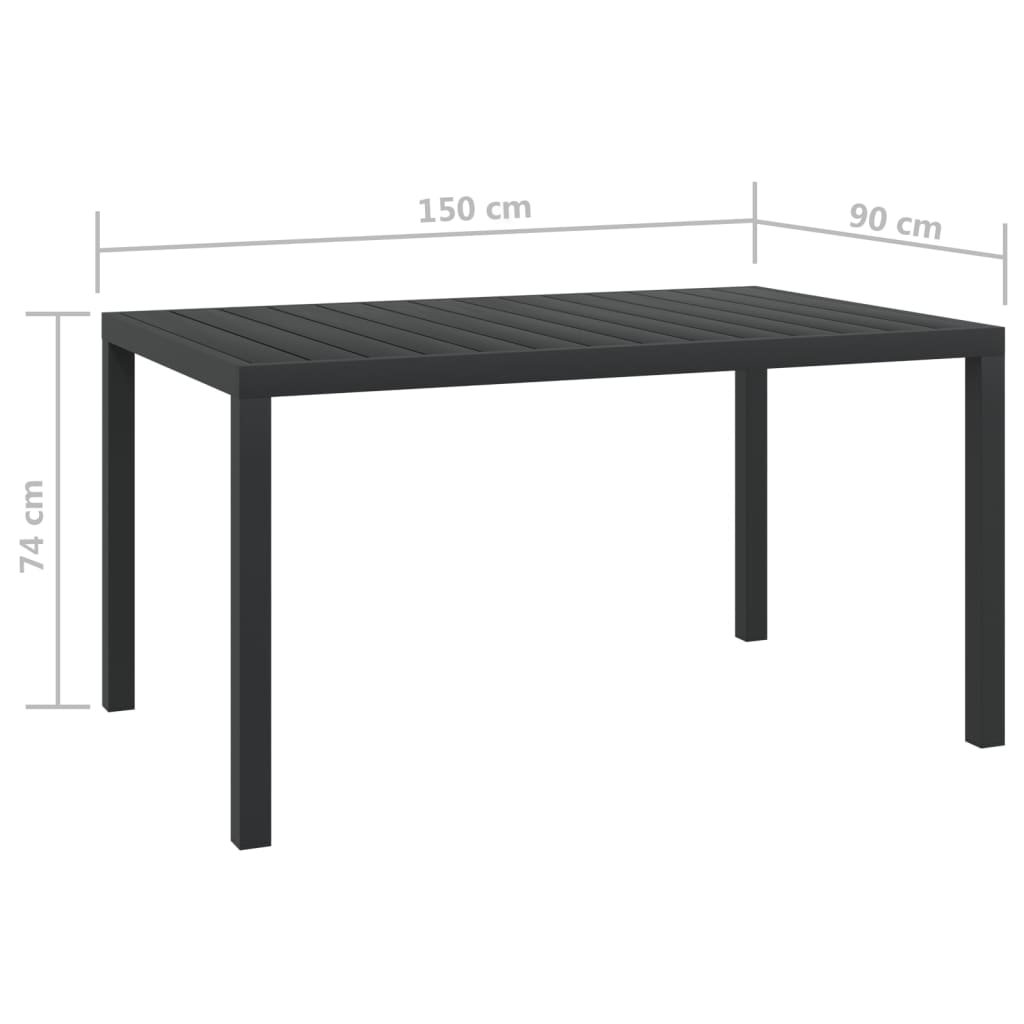 Garden Table Black 150x90x74 cm Aluminium and WPC