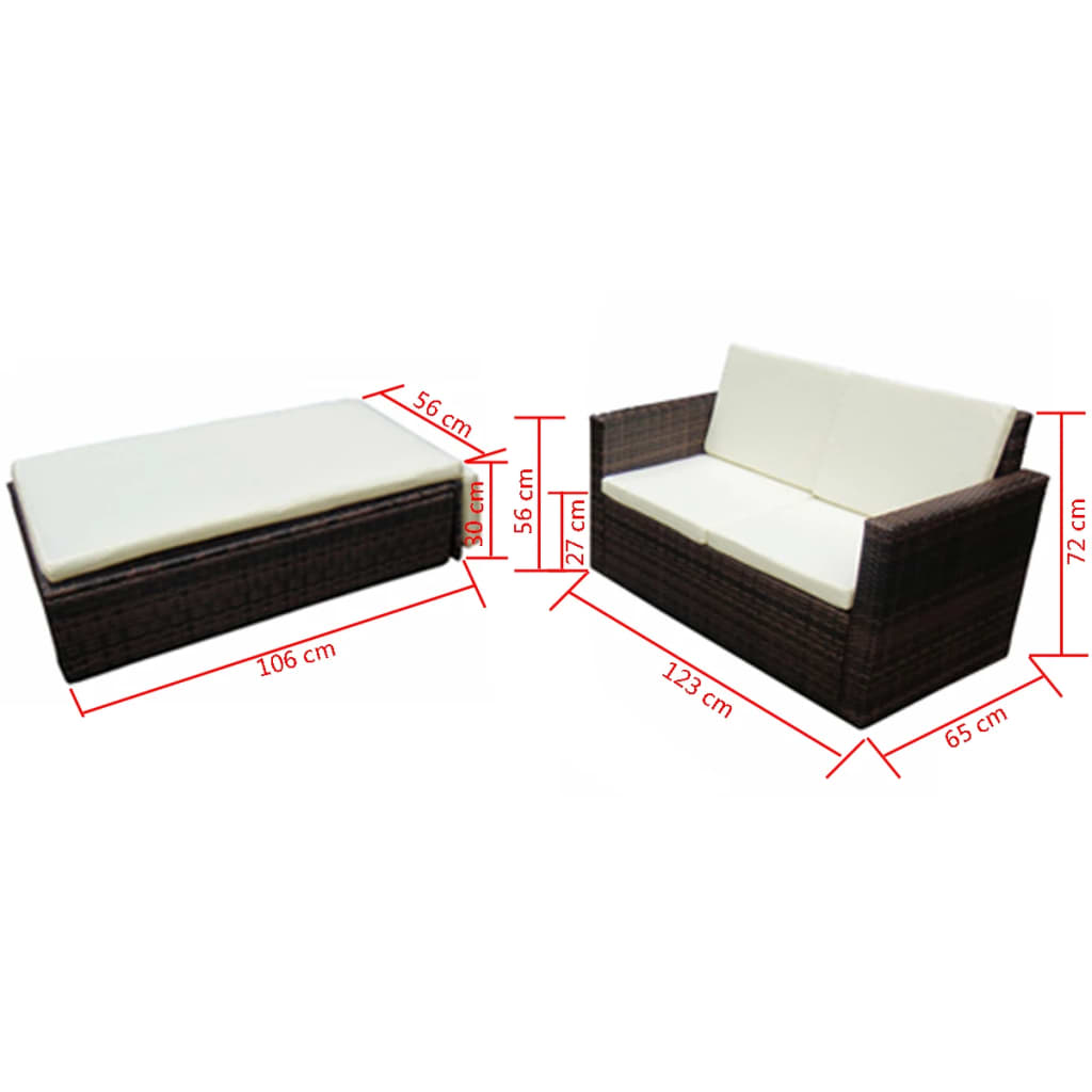 2 Piece Garden Lounge Set with Cushions Poly Rattan Brown