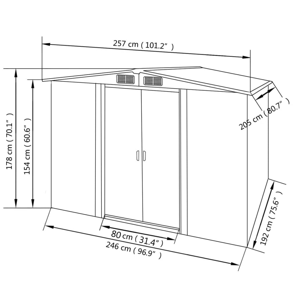 Garden Storage Shed Green Metal 257x205x178 cm