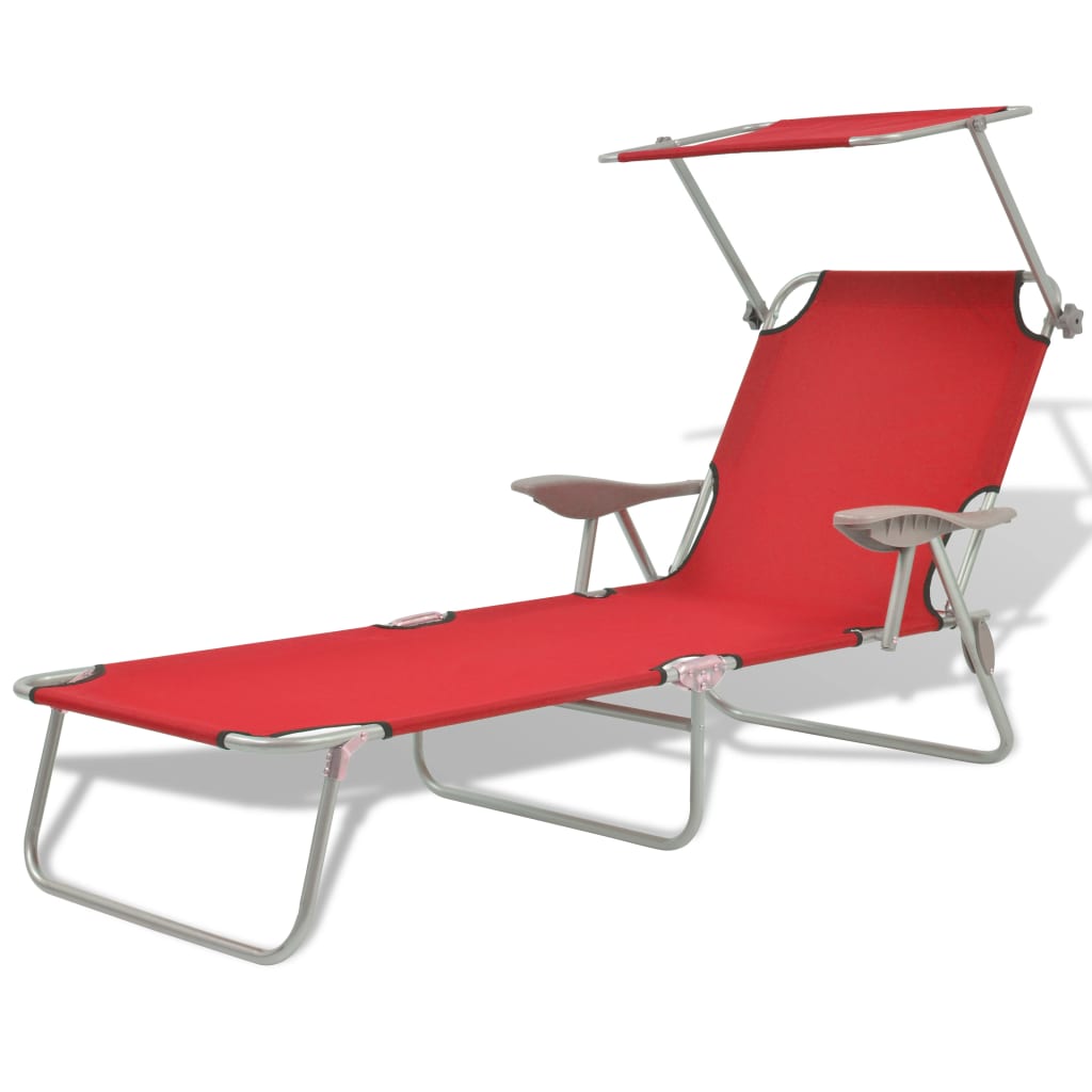 Sun Lounger with Canopy Steel Red