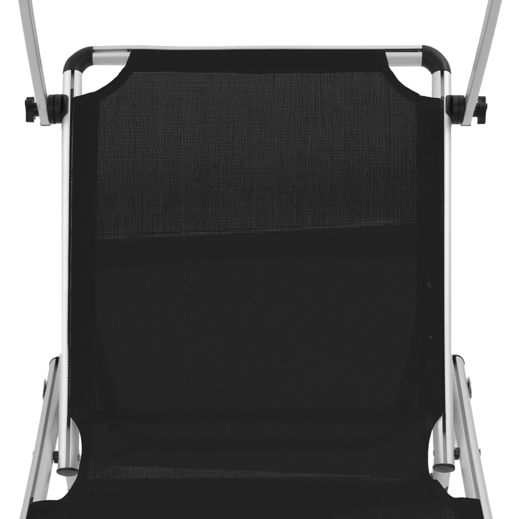 Folding Sun Lounger with Roof Aluminium and Textilene Black