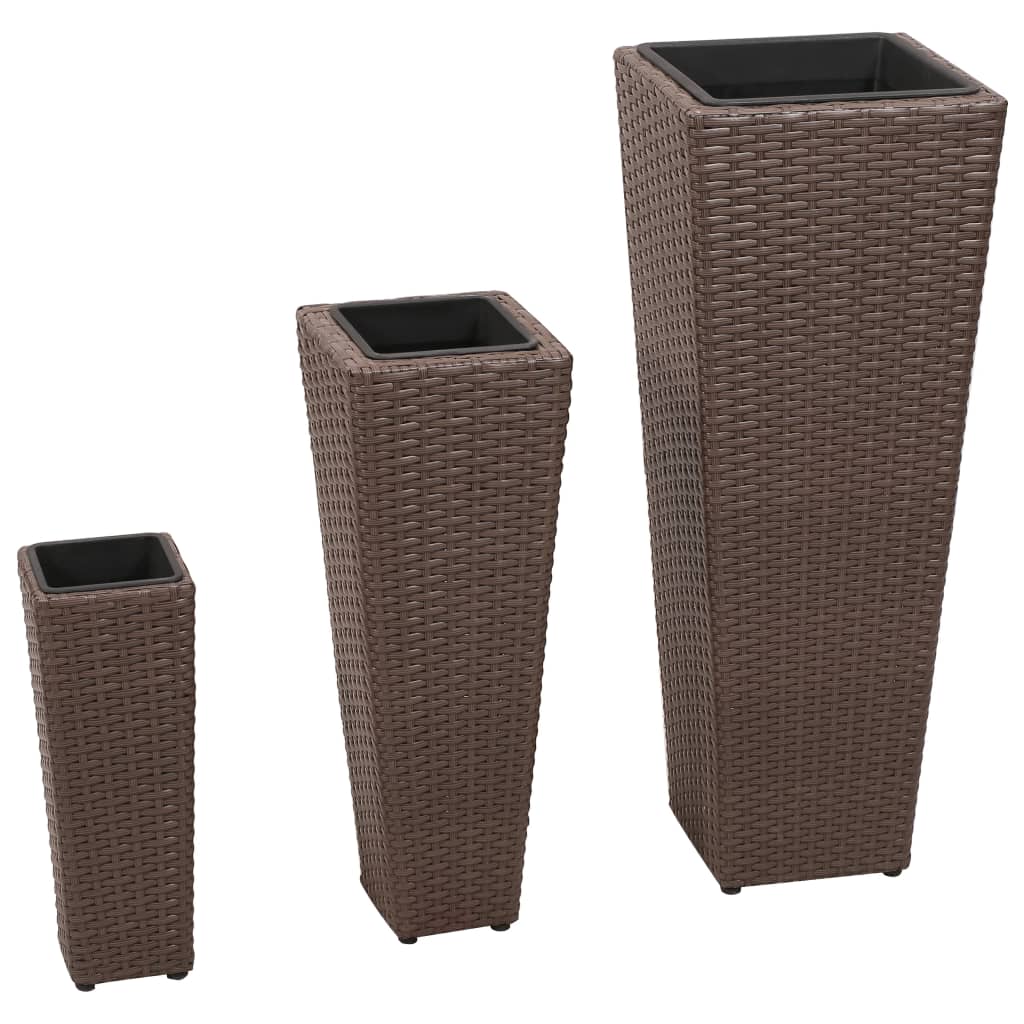 Garden Raised Beds 3 pcs Poly Rattan Brown