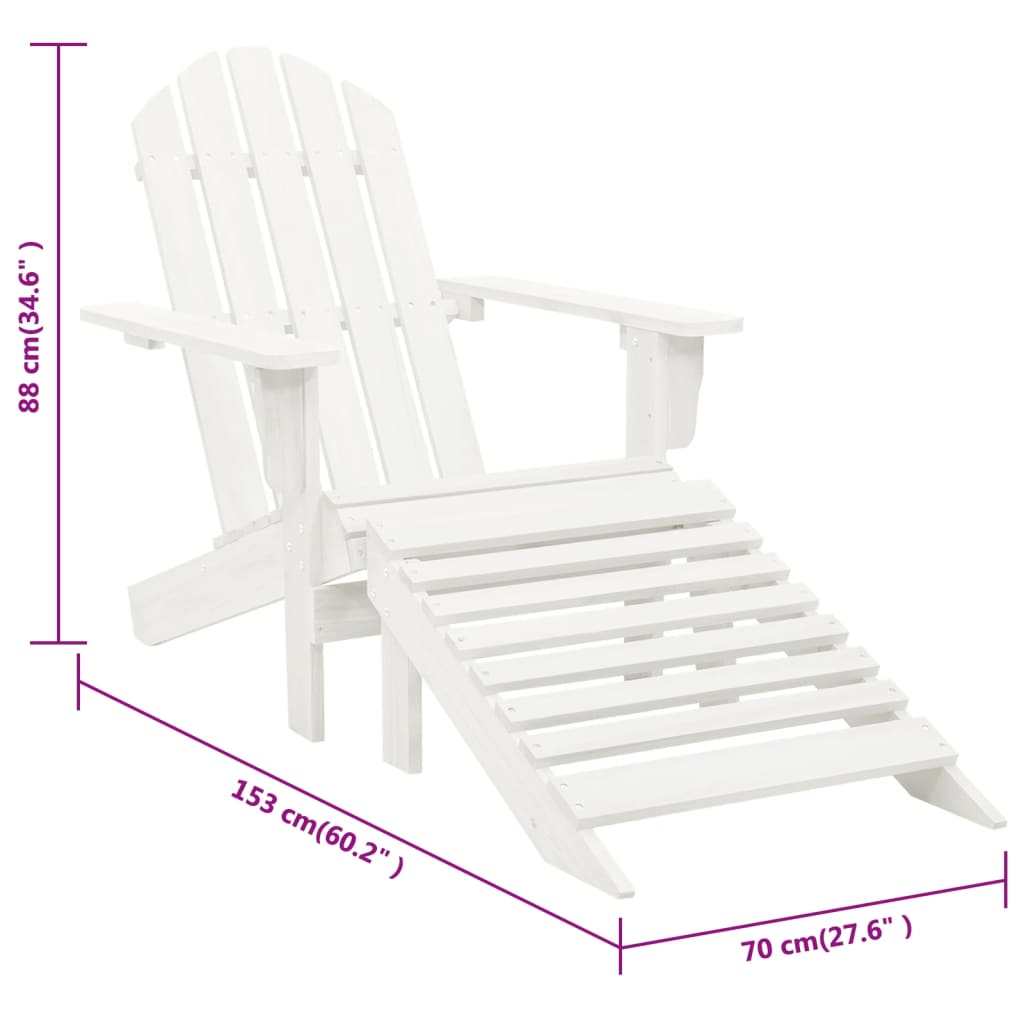 Garden Chair with Ottoman Wood White