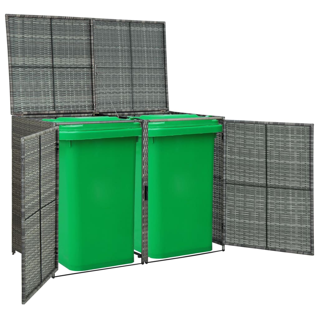 Double Wheelie Bin Shed Poly Rattan Anthracite 148x77x111 cm