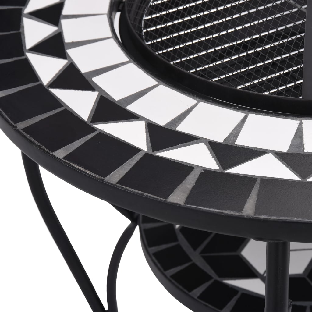 Mosaic Fire Pit Table Black and White 68 cm Ceramic