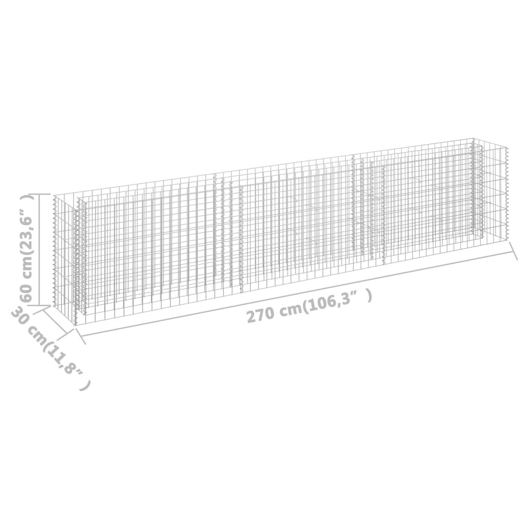 Gabion Raised Bed Galvanised Steel 270x30x60 cm