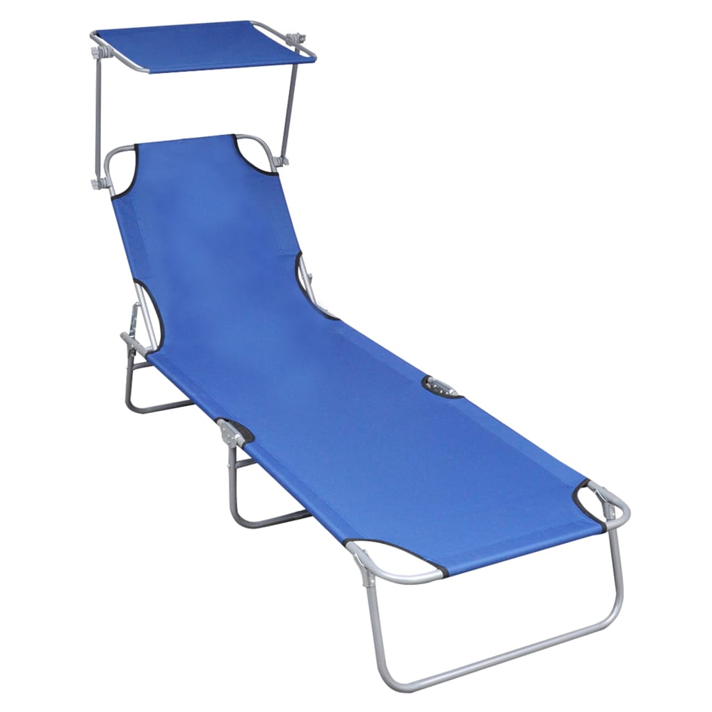 Folding Sun Lounger with Canopy Blue Aluminium