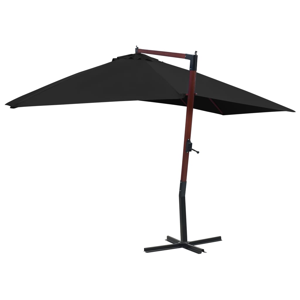 Hanging Garden Parasol with Wooden Pole 400x300 cm Black