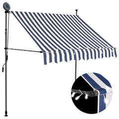 Manual Retractable Awning with LED 200 cm Blue and White