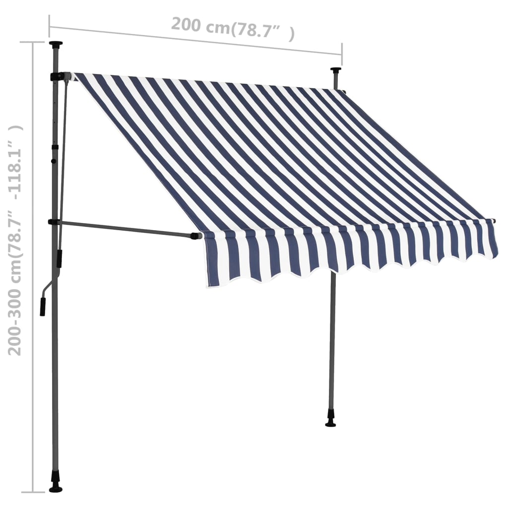 Manual Retractable Awning with LED 200 cm Blue and White