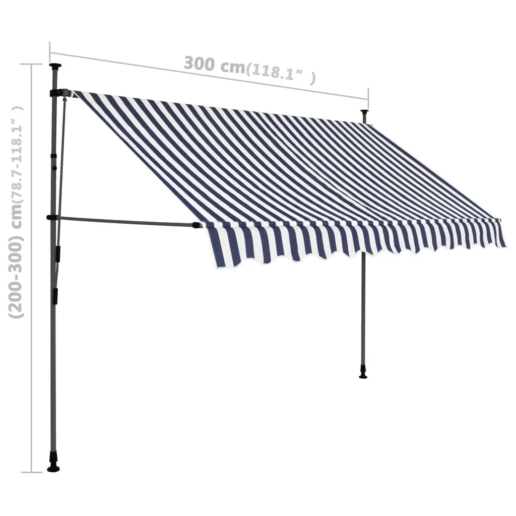 Manual Retractable Awning with LED 300 cm Blue and White