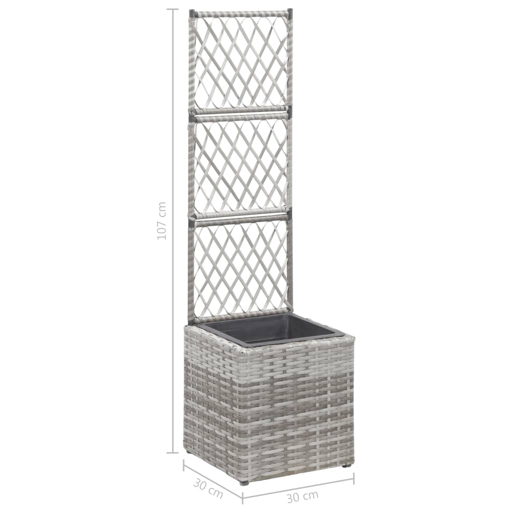 Trellis Raised Bed with 1 Pot 30x30x107 cm Poly Rattan Grey