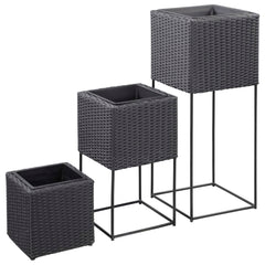 Garden Raised Beds 3 pcs Poly Rattan Black