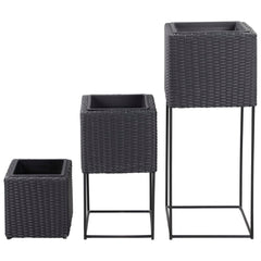 Garden Raised Beds 3 pcs Poly Rattan Black