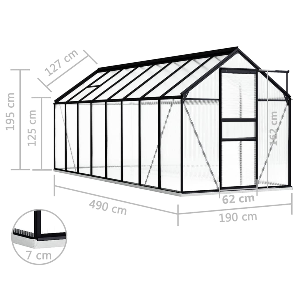 Greenhouse with Base Frame Anthracite Aluminium 9.31 m²