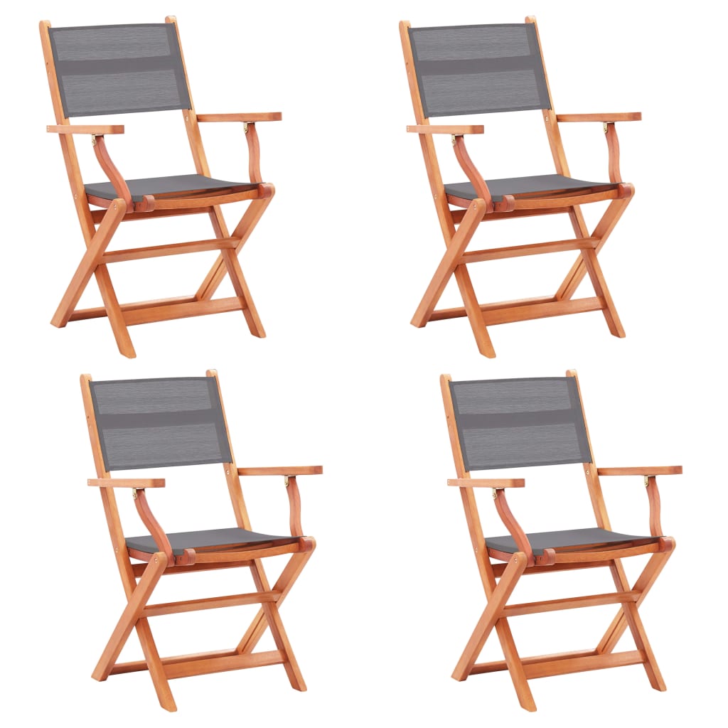 Folding Garden Chairs 4 pcs Grey Solid Eucalyptus Wood and Textilene