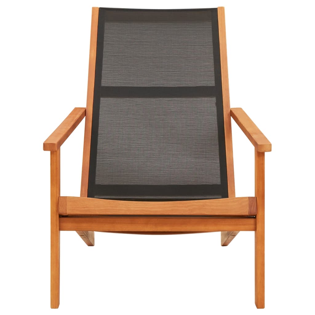 Garden Lounge Chair Black Solid Eucalyptus Wood and Textilene