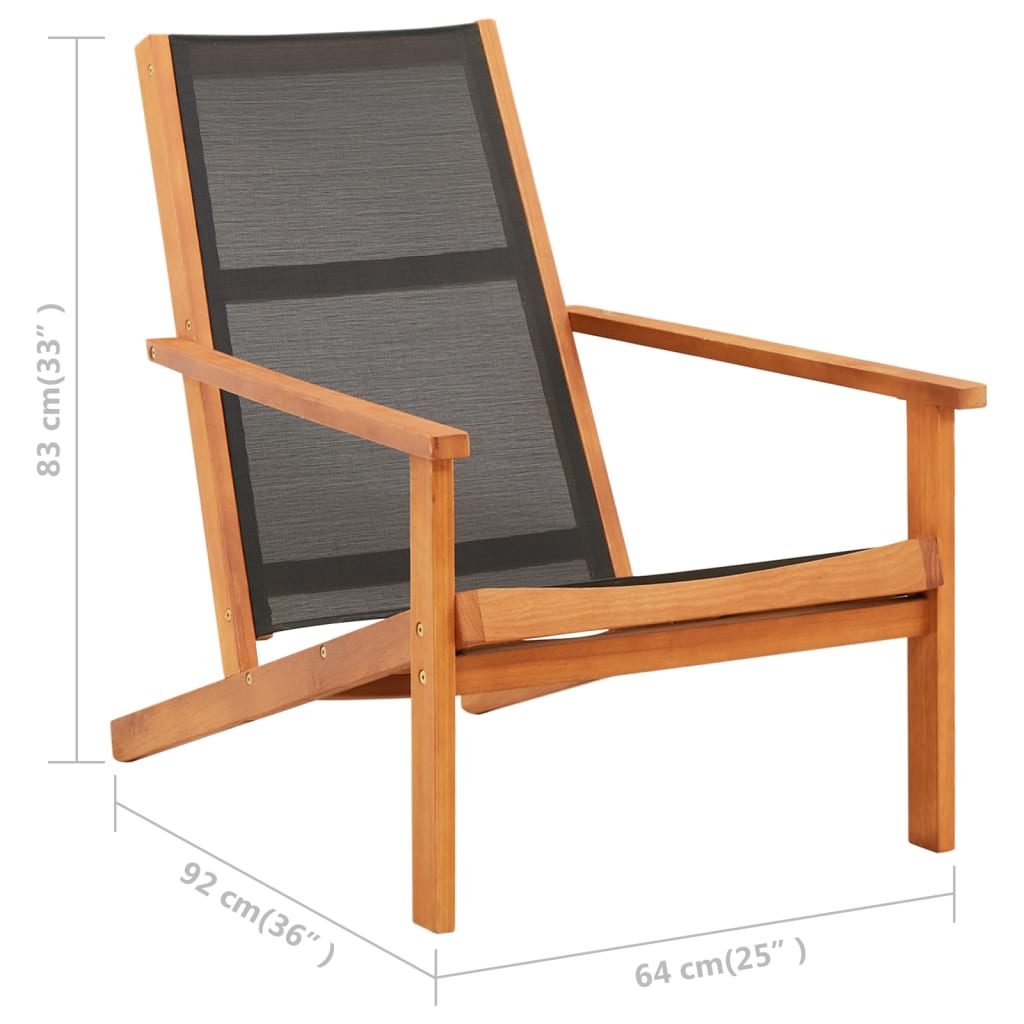 Garden Lounge Chair Black Solid Eucalyptus Wood and Textilene