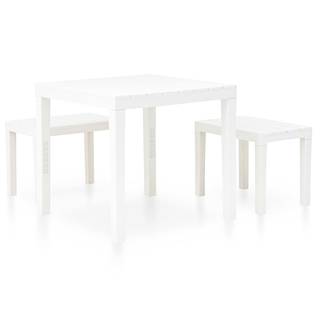 Garden Table with 2 Benches Plastic White