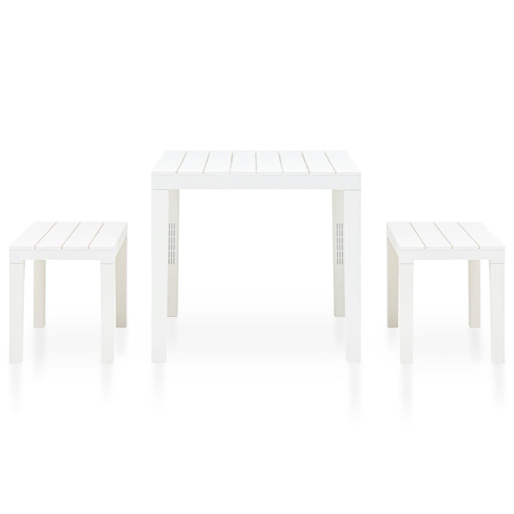 Garden Table with 2 Benches Plastic White