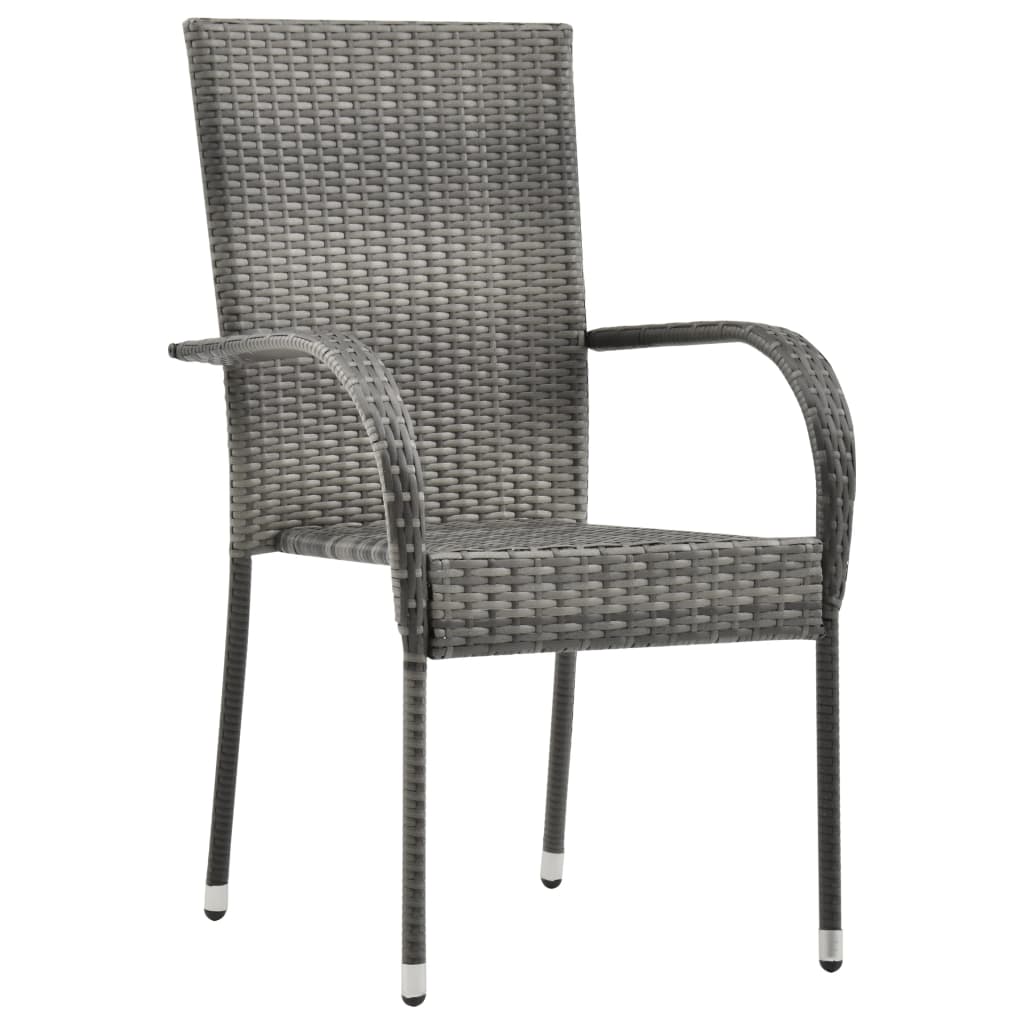 Stackable Outdoor Chairs 4 pcs Grey Poly Rattan