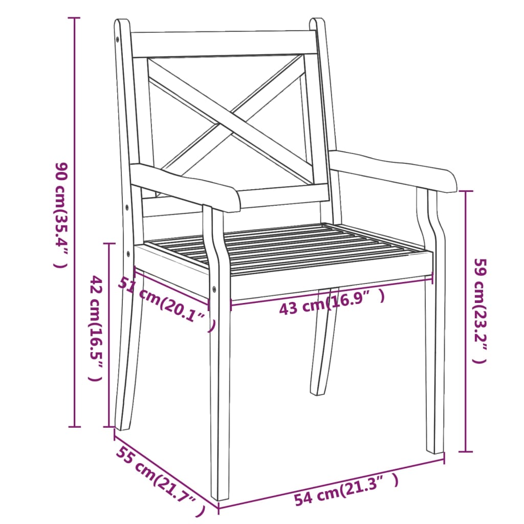 Outdoor Dining Chairs 2 pcs Solid Wood Acacia