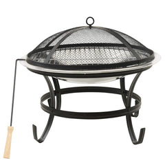 2-in-1 Fire Pit and BBQ with Poker 56x56x49 cm Stainless Steel