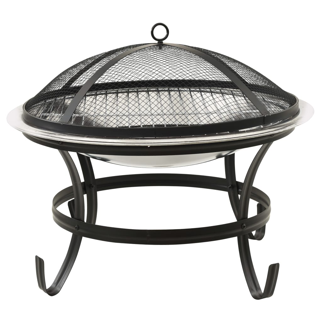 2-in-1 Fire Pit and BBQ with Poker 56x56x49 cm Stainless Steel