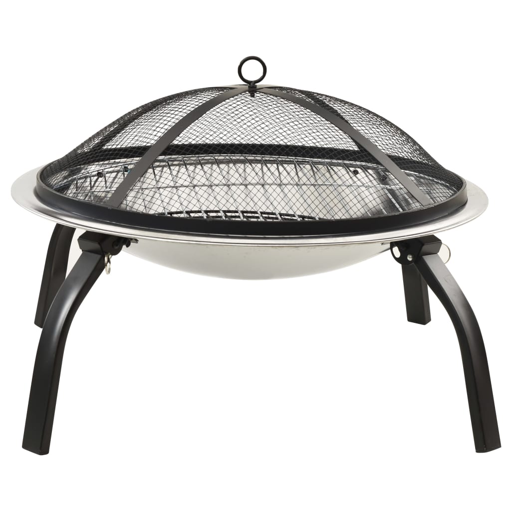 2-in-1 Fire Pit and BBQ with Poker 56x56x49 cm Stainless Steel