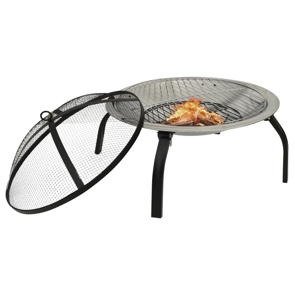 2-in-1 Fire Pit and BBQ with Poker 56x56x49 cm Stainless Steel