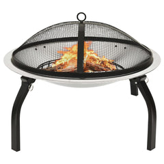 2-in-1 Fire Pit and BBQ with Poker 56x56x49 cm Stainless Steel