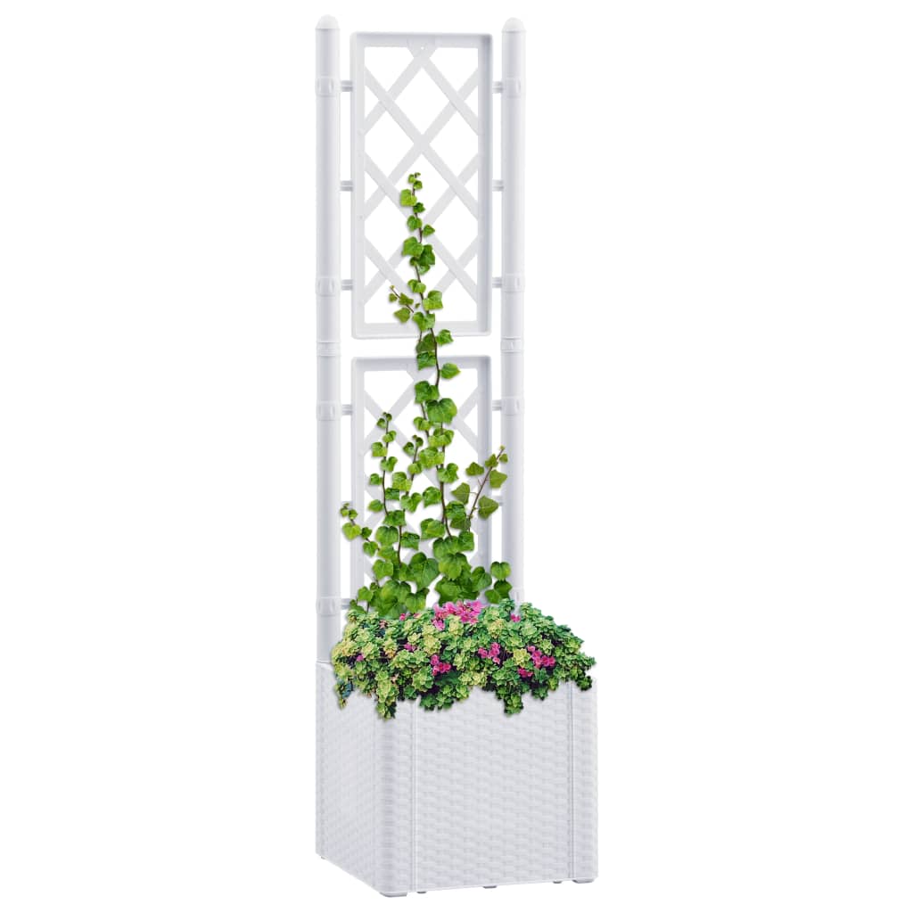 Garden Raised Bed with Trellis and Self Watering System White