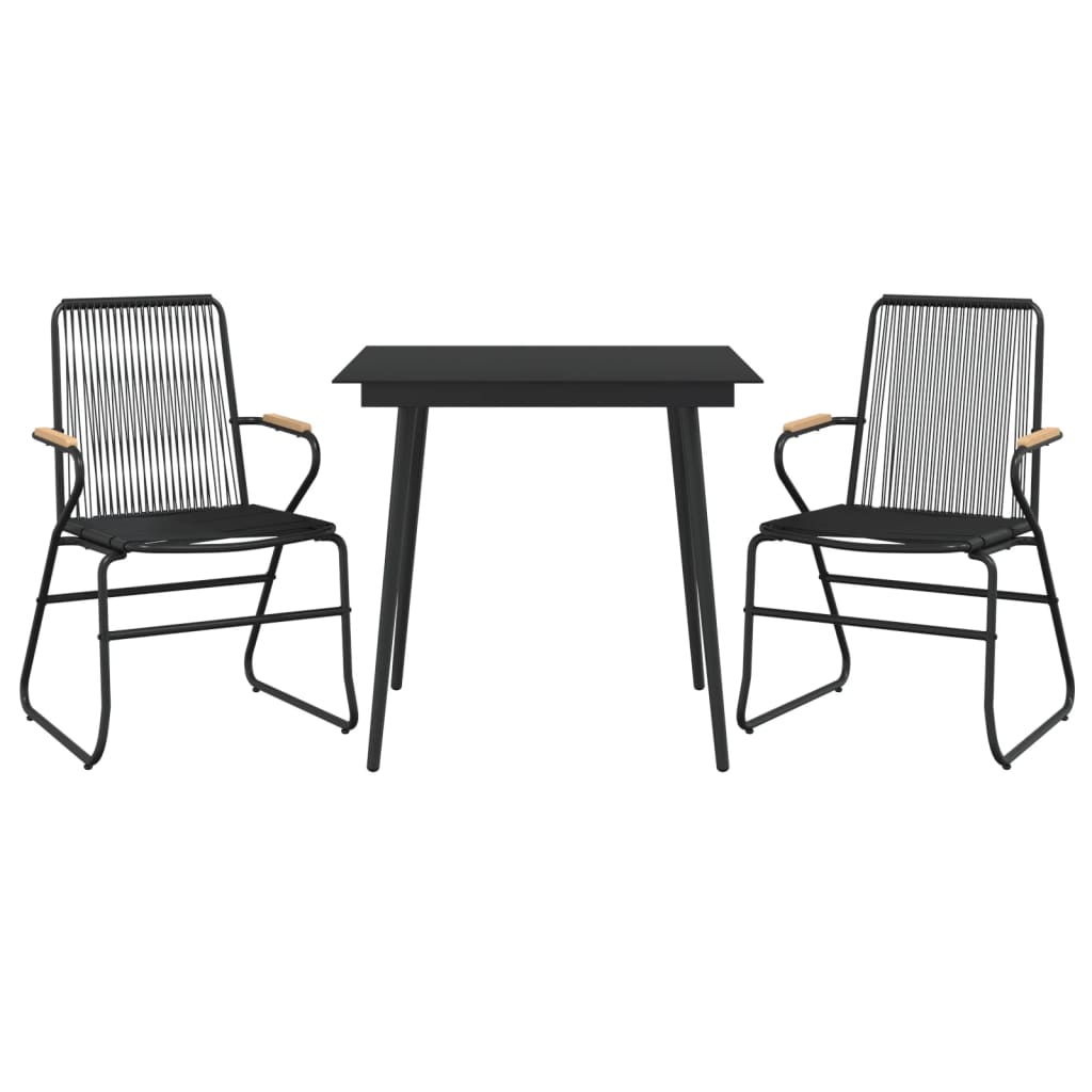 3 Piece Garden Dining Set Black PVC Rattan