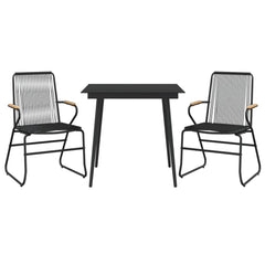 3 Piece Garden Dining Set Black PVC Rattan