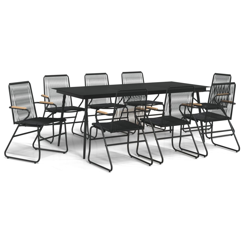 9 Piece Garden Dining Set Black PVC Rattan