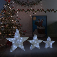 Christmas Decoration Stars 3 pcs White Mesh LED Outdoor Indoor