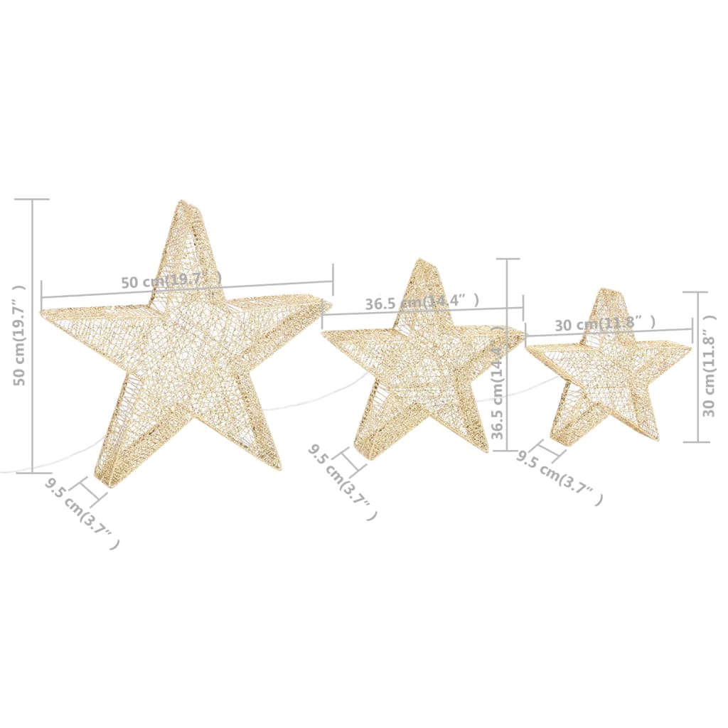 Christmas Decoration Stars 3 pcs Gold Mesh LED Outdoor Indoor