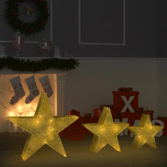 Christmas Decoration Stars 3 pcs Gold Mesh LED Outdoor Indoor