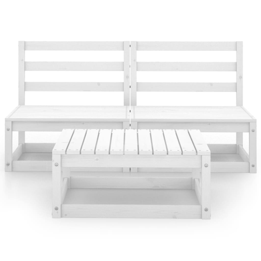 3 Piece Garden Lounge Set White Solid Pinewood