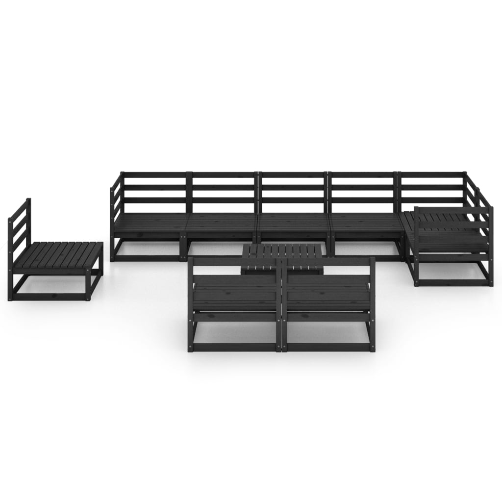 10 Piece Garden Lounge Set Black Solid Pinewood