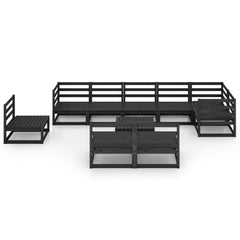 10 Piece Garden Lounge Set Black Solid Pinewood