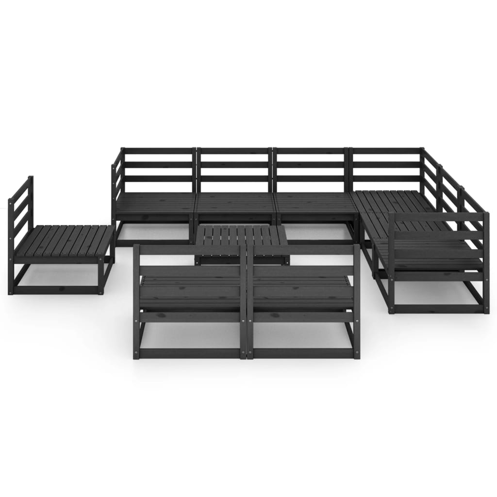 10 Piece Garden Lounge Set Black Solid Pinewood