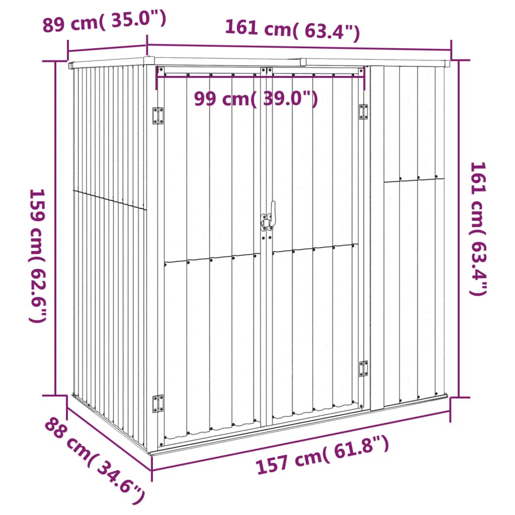 Garden Tool Shed Grey 161x89x161 cm Galvanised Steel